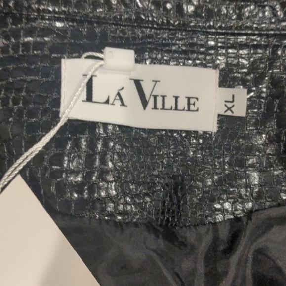 La Ville Black Faux Leather Button Up Croc Texture Jacket size XL - Picture 4 of 6
